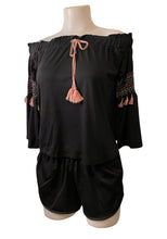 Load image into Gallery viewer, Off the shoulder top with tassel on sleeves
