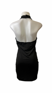 Black bodycon mini dress with strap