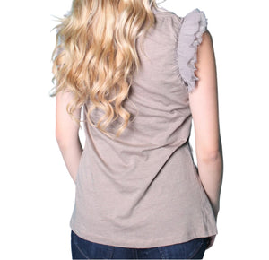 Khaki short sleeve top with mesh sleeve