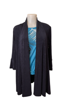 Load image into Gallery viewer, Navy cardigan with bell sleeves and side slits
