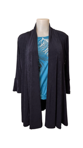 Navy cardigan with bell sleeves and side slits