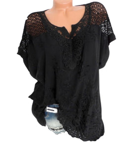 Cotton blouse with upper lace