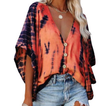 Load image into Gallery viewer, Tie dye button up blouse with batwing sleeve
