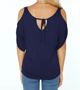 Cold shoulder top with tie up back