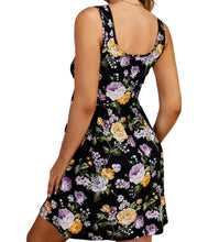 Load image into Gallery viewer, Black floral zippered sleeveless dress
