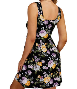 Black floral zippered sleeveless dress