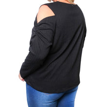 Load image into Gallery viewer, Plus size long sleeve top with cold shoulder
