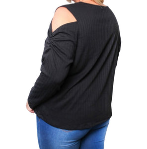 Plus size long sleeve top with cold shoulder