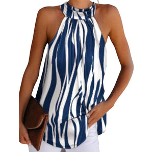 Blue zebra stripe print casual blouse