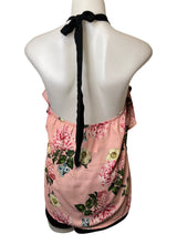 Load image into Gallery viewer, Pink floral tie up top with ruffle detail
